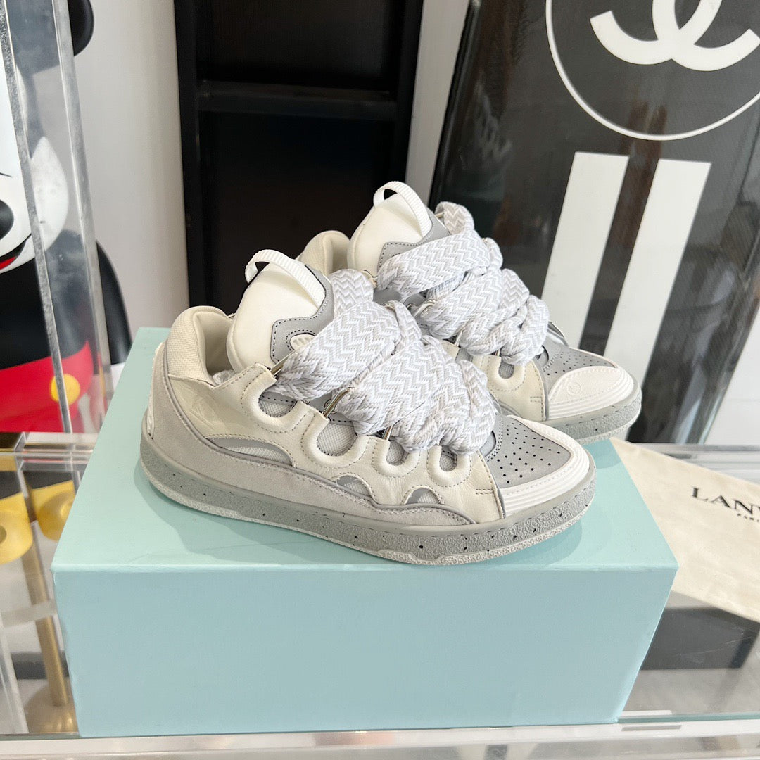 Leather curb sneakers BEIGE Grey W