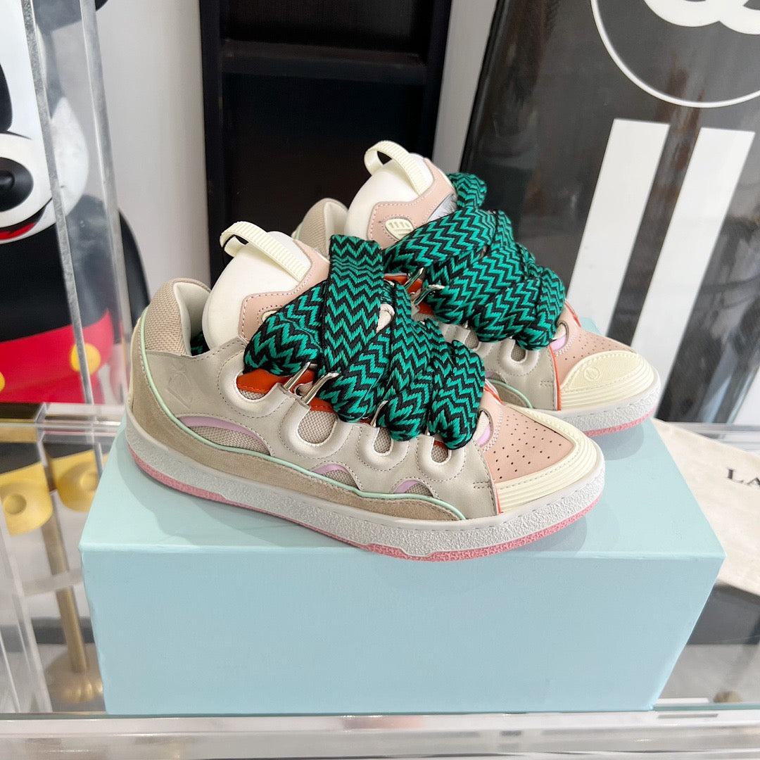 Leather curb sneakers PINK G BEIGE