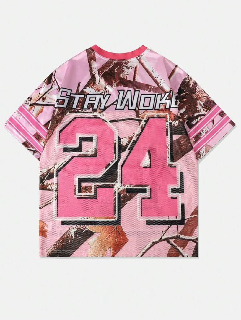 Street Life Men's Sports Jersey Short Sleeve Football Jersey Style T-Shirt, Mesh Fabric Patchwork, Summer,Graphic Tee