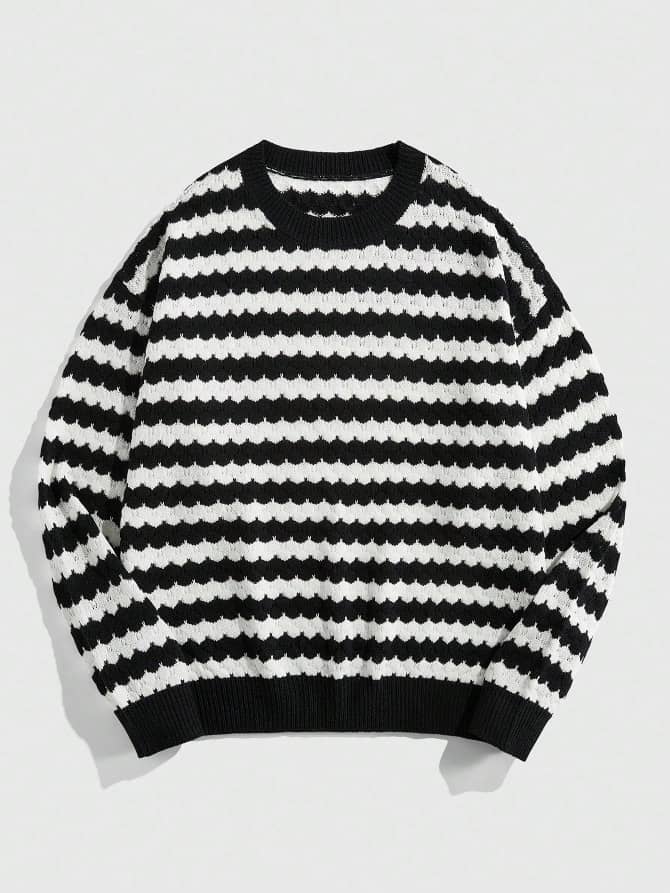 Street Life Men's Ombre Crew Neck Long Sleeve Knit Striped Sweater
