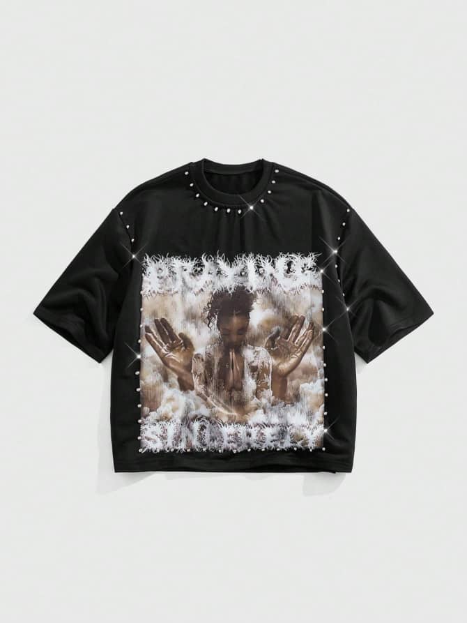 Street Life Men's Sparkling Diamond Print Short Sleeve T-Shirt