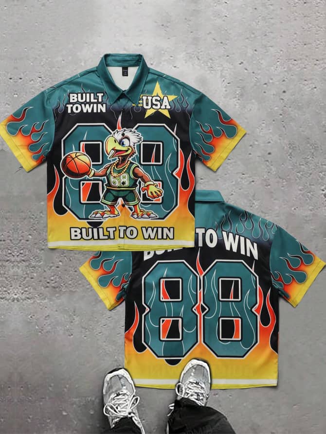 Our Prep Men's Jersey Colorblock Flame & Number Cartoon