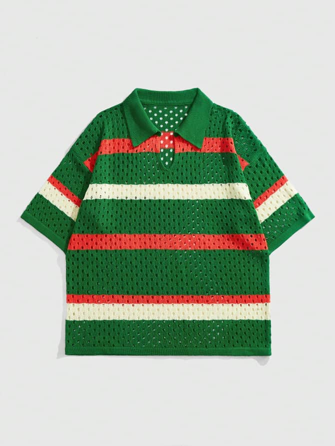 Street Life Spring/Summer New Fashion Color Blocking Knit Short Sleeve Top