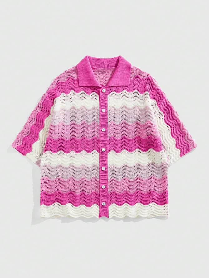 men street life Short-sleeved knitted shirt Pink