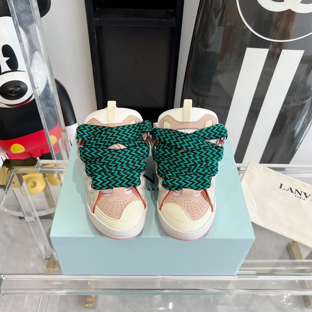 Leather curb sneakers PINK G BEIGE