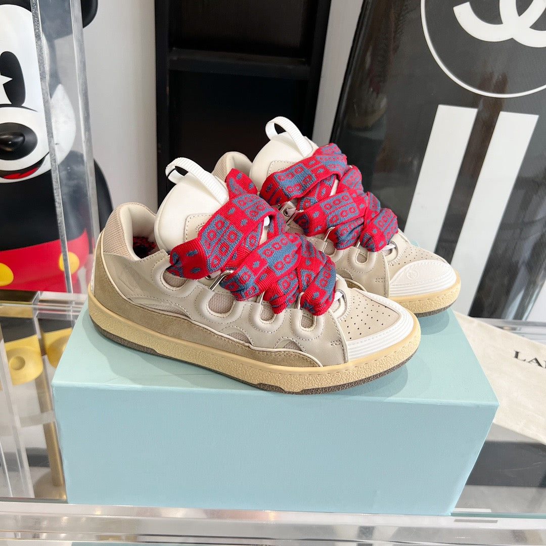 Leather curb sneakers Beige RED