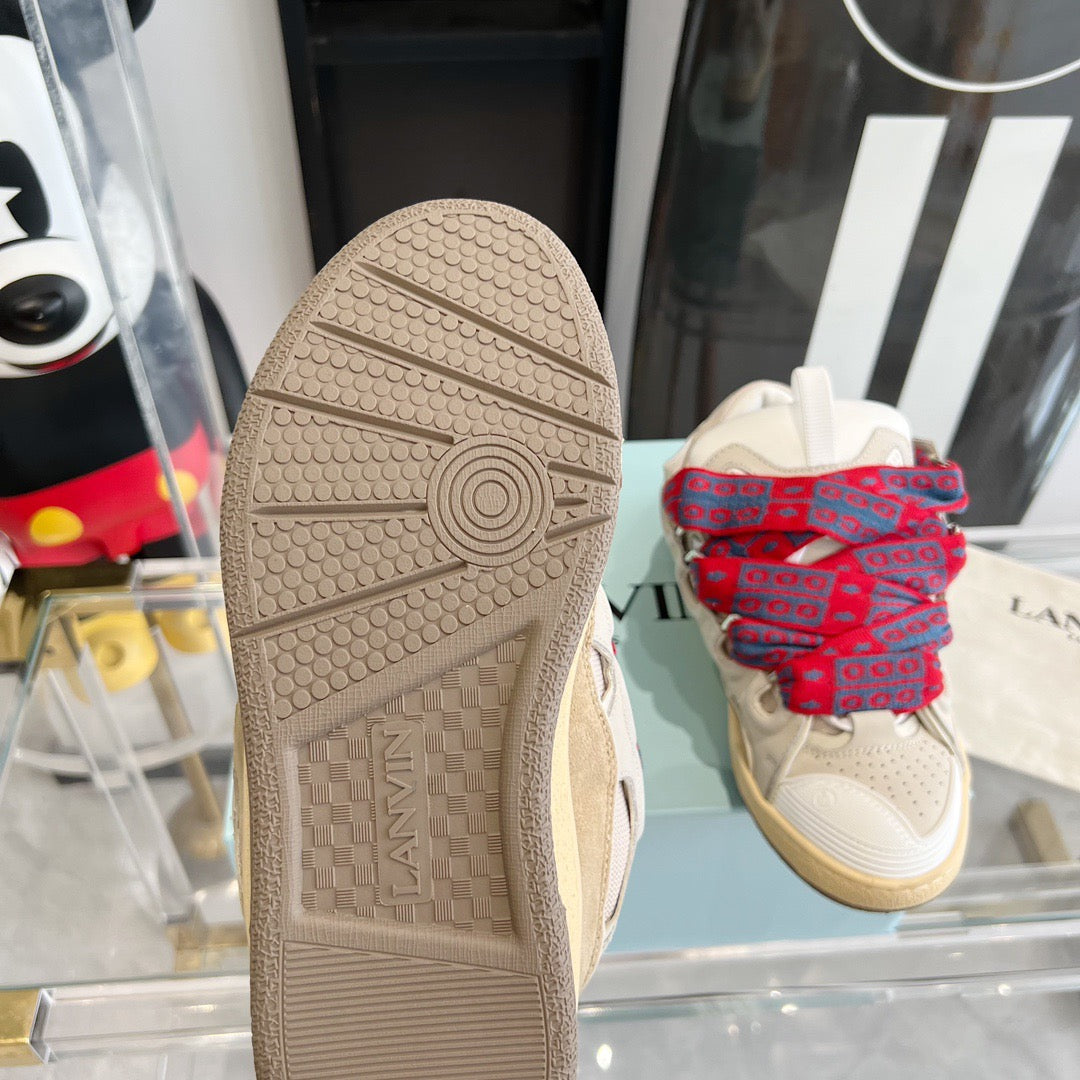 Leather curb sneakers Beige RED