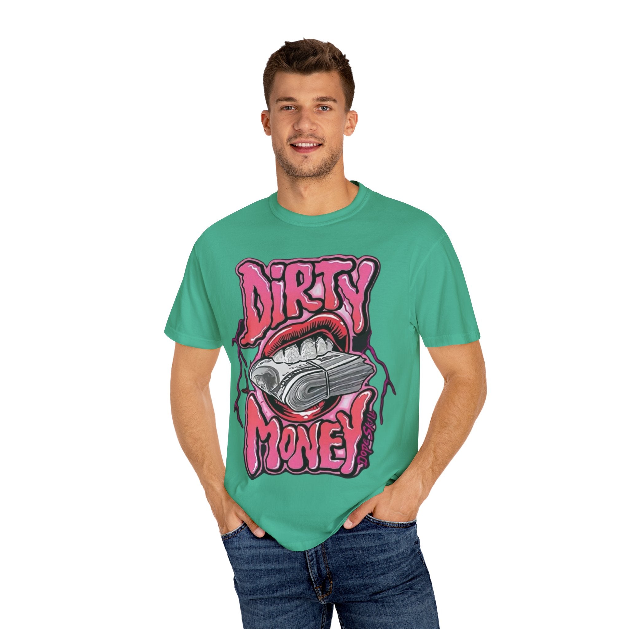 Graphic T-Shirt with 'Dirty Money' Design, Casual Wear, Street Style, Unisex Apparel, Gift for Her, Trendy Outfit