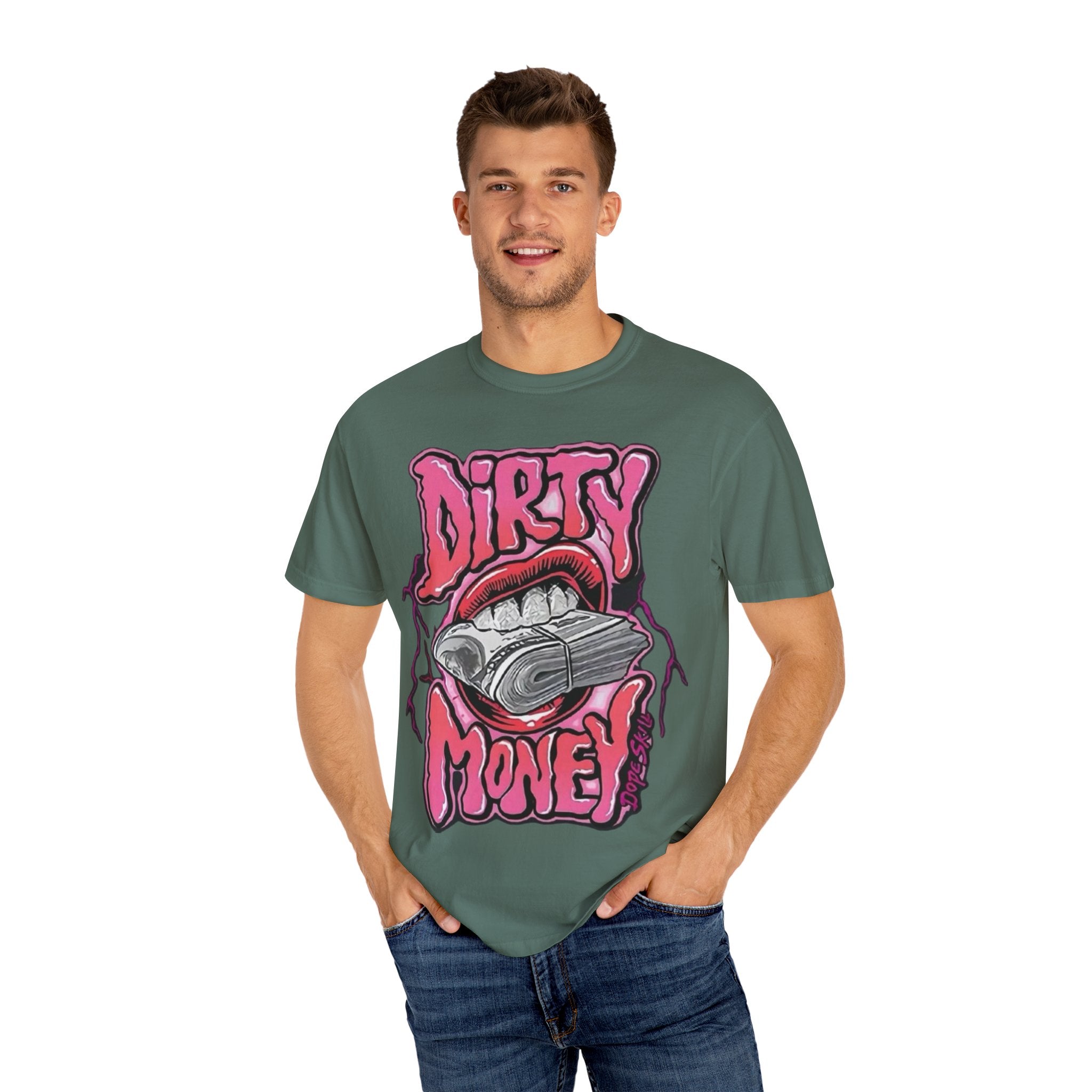 Graphic T-Shirt with 'Dirty Money' Design, Casual Wear, Street Style, Unisex Apparel, Gift for Her, Trendy Outfit