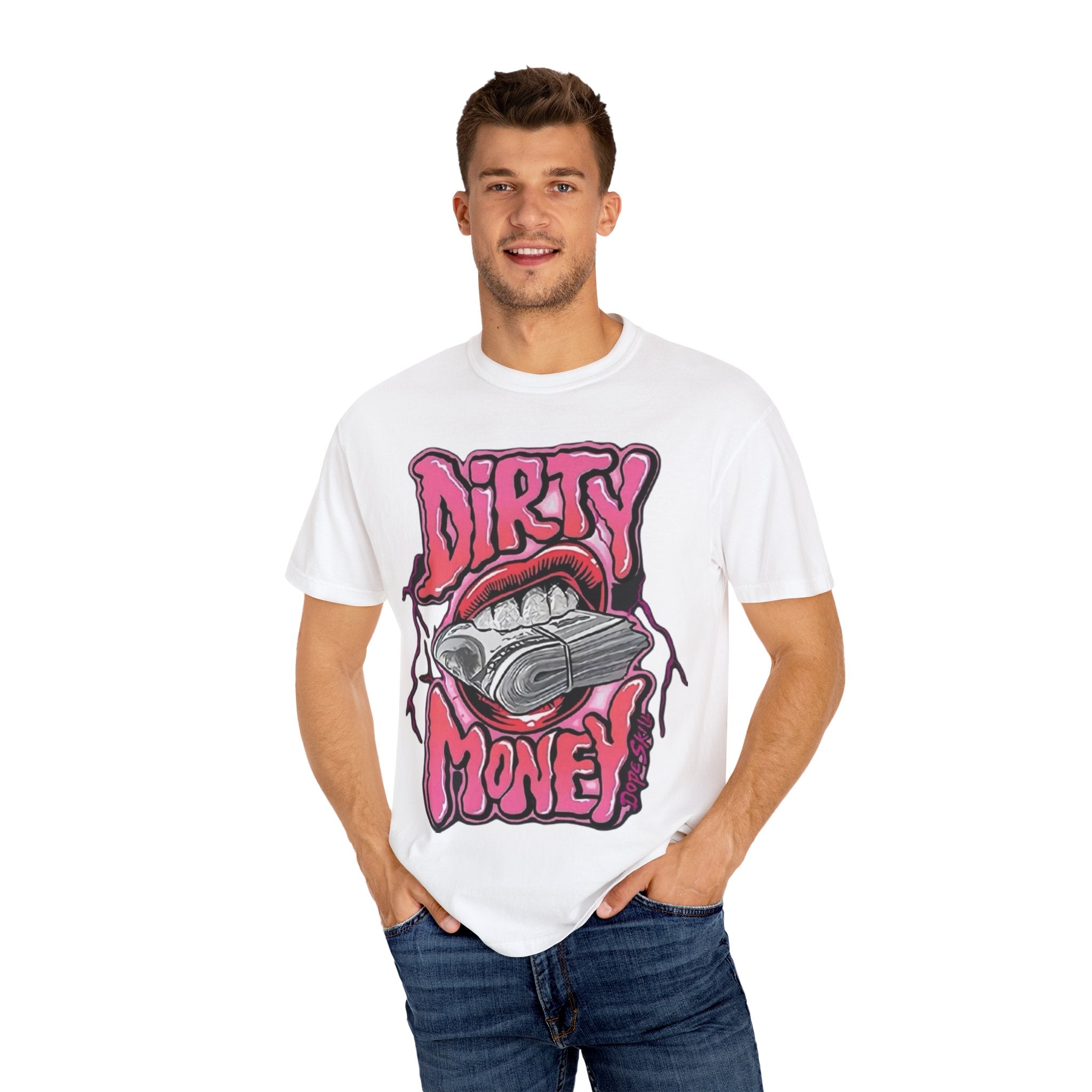 Graphic T-Shirt with 'Dirty Money' Design, Casual Wear, Street Style, Unisex Apparel, Gift for Her, Trendy Outfit