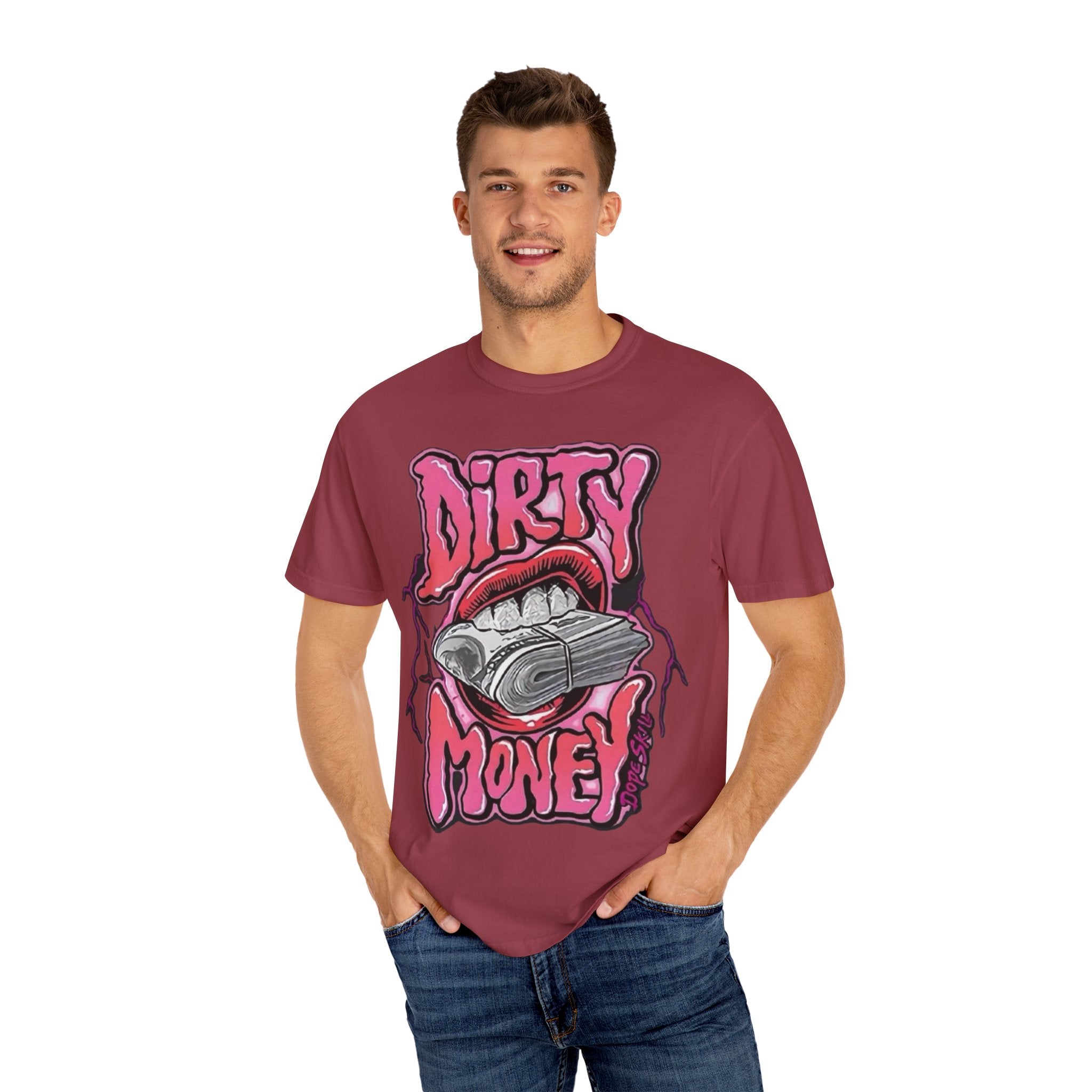 Graphic T-Shirt with 'Dirty Money' Design, Casual Wear, Street Style, Unisex Apparel, Gift for Her, Trendy Outfit
