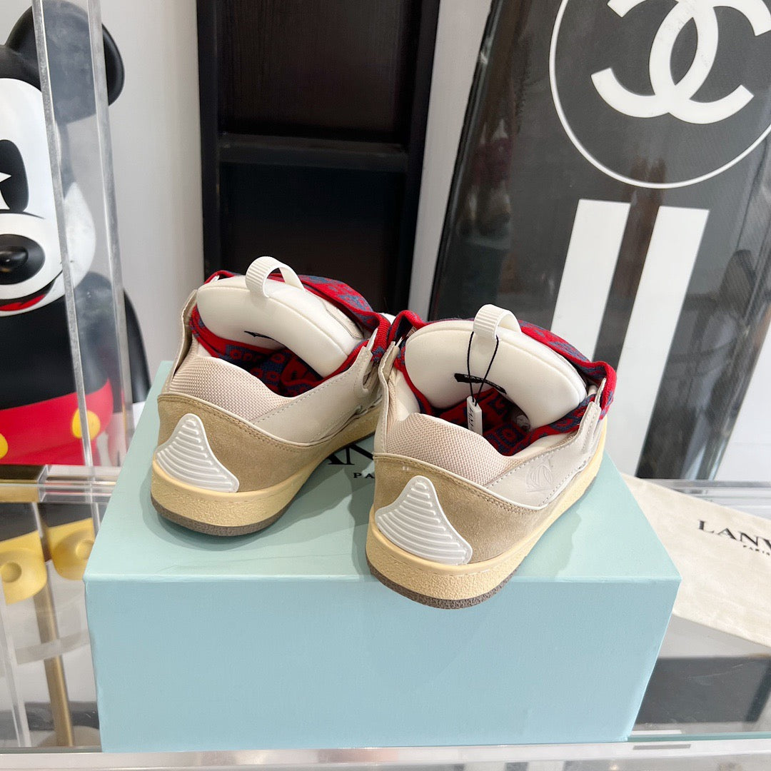 Leather curb sneakers Beige RED