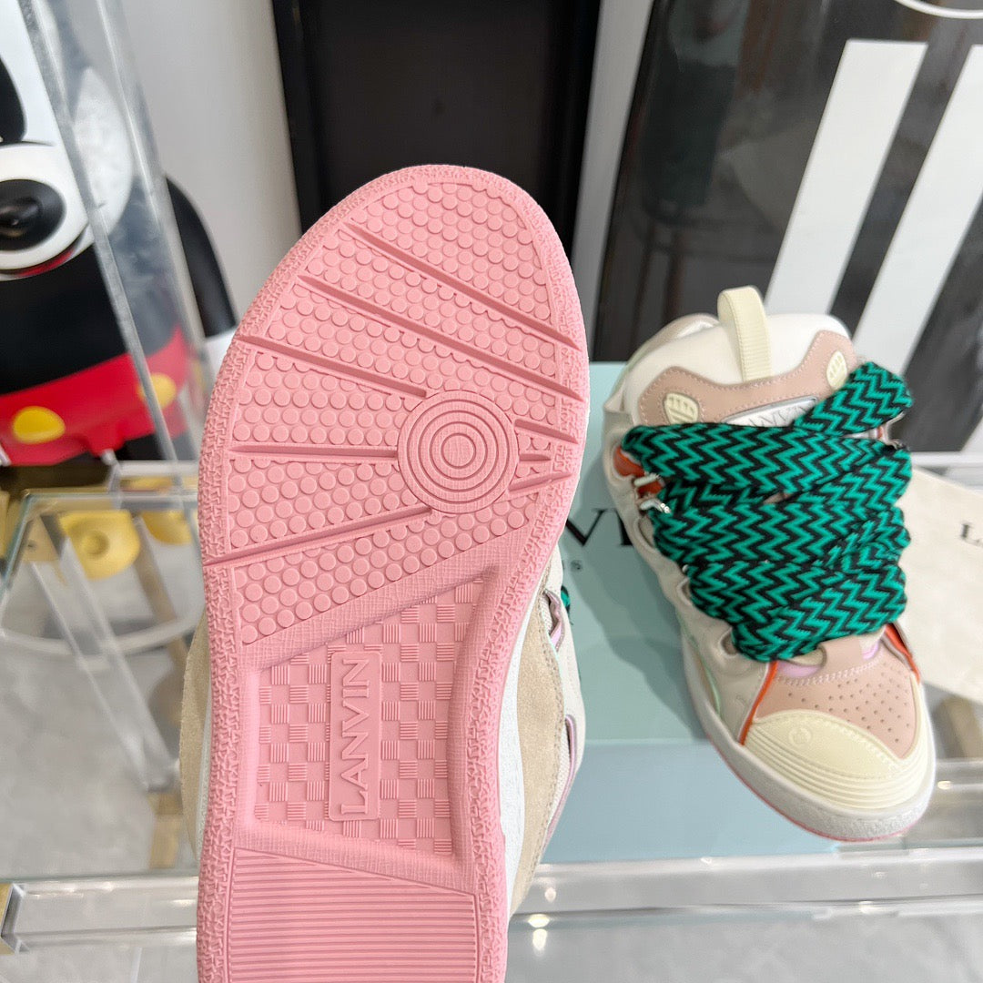 Leather curb sneakers PINK G BEIGE