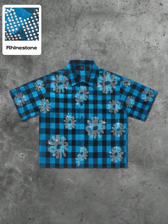 Street Life Men's Rhinestone Embellished Check Shirt