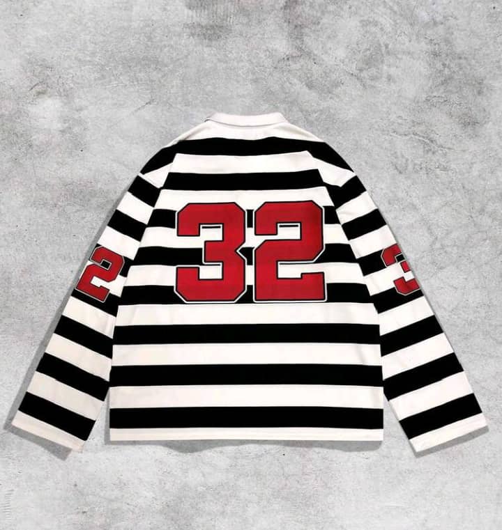 Street Life Men's Sparkling Diamond Striped Loose Fit Long Sleeve Polo Shirt