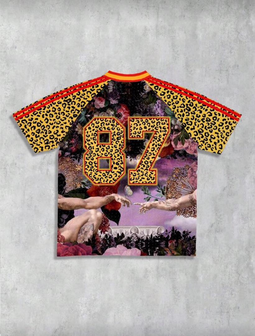 Street Life Men's Preppy Sport Football Leopard Print Short Sleeve T-Shirt