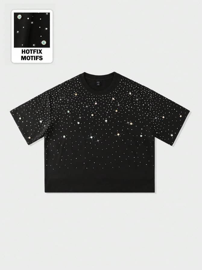 Street Life Men's Sparkling Diamond Print Short Sleeve Black T-Shirt