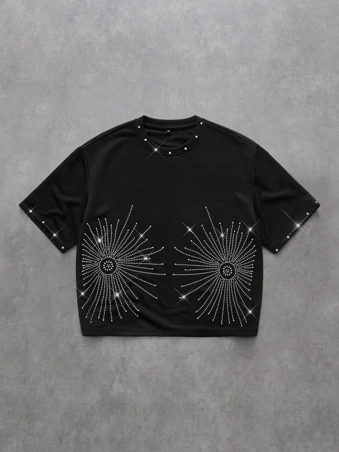 Street Life Men's Street Life Fashionable Distressed Diamond Embellished Loose Fit T-Shirt, Summer