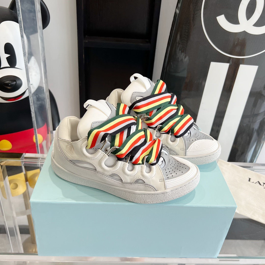 Leather curb sneakers  WHITE GREY