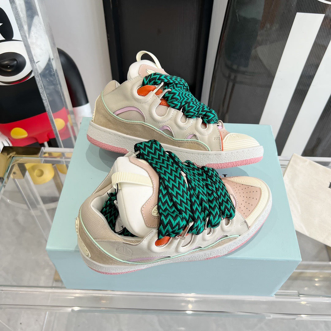 Leather curb sneakers PINK G BEIGE