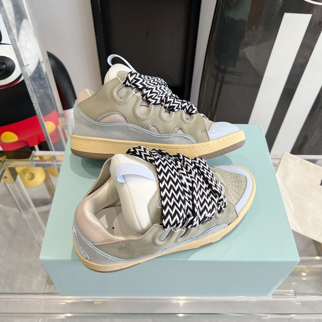 Leather curb sneakers Beige p Black