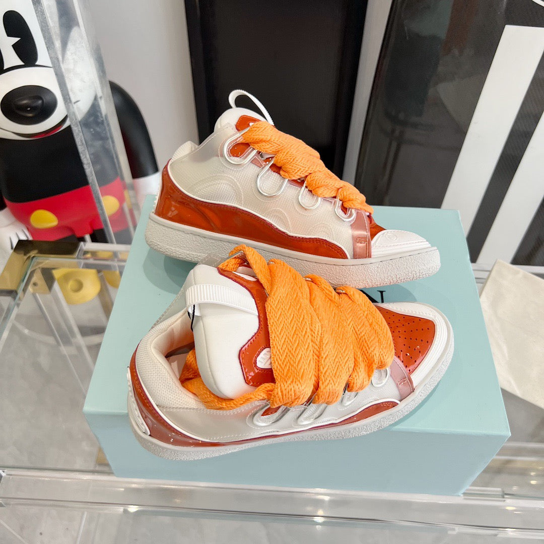 Leather curb sneakers Orange White